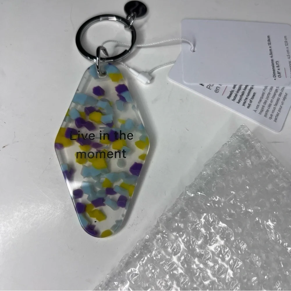 Lululemon Clear Purple Blue Yellow Diamond-Shaped Hotel Keychain New